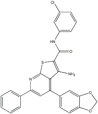 3-amino-4-(1,3-benzodioxol-5-yl)-N-(3-chlorophenyl)-6-phenylthieno[2,3-b]pyridine-2-carboxamide Struktur