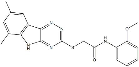 2-[(6,8-dimethyl-5H-[1,2,4]triazino[5,6-b]indol-3-yl)sulfanyl]-N-[2-(methyloxy)phenyl]acetamide Struktur