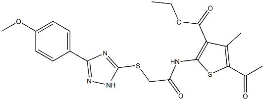 ethyl 5-acetyl-2-[({[3-(4-methoxyphenyl)-1H-1,2,4-triazol-5-yl]sulfanyl}acetyl)amino]-4-methyl-3-thiophenecarboxylate Struktur