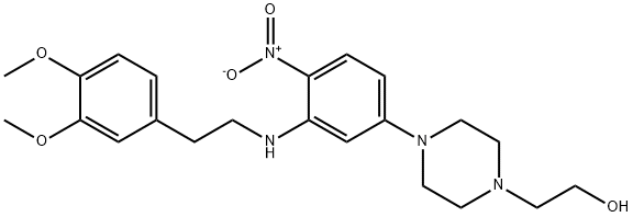 2-(4-{3-{[2-(3,4-dimethoxyphenyl)ethyl]amino}-4-nitrophenyl}-1-piperazinyl)ethanol Struktur