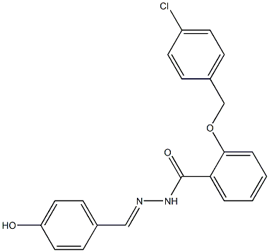 2-[(4-chlorophenyl)methoxy]-N'-[(1E)-(4-hydroxyphenyl)methylidene]benzohydrazide Struktur