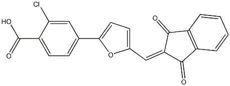 2-chloro-4-{5-[(1,3-dioxo-1,3-dihydro-2H-inden-2-ylidene)methyl]-2-furyl}benzoic acid Struktur