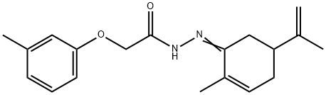 N'-(5-isopropenyl-2-methyl-2-cyclohexen-1-ylidene)-2-(3-methylphenoxy)acetohydrazide Struktur