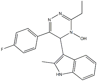 3-ethyl-6-(4-fluorophenyl)-5-(2-methyl-1H-indol-3-yl)-1,2,4-triazin-4(5H)-ol Struktur