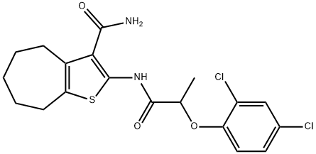 2-{[2-(2,4-dichlorophenoxy)propanoyl]amino}-5,6,7,8-tetrahydro-4H-cyclohepta[b]thiophene-3-carboxamide Struktur