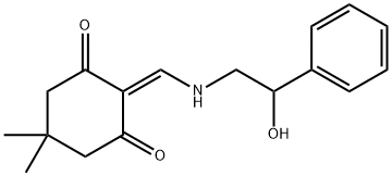 2-{[(2-hydroxy-2-phenylethyl)amino]methylene}-5,5-dimethyl-1,3-cyclohexanedione Struktur