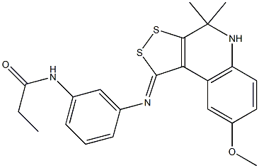 N-{3-[(8-methoxy-4,4-dimethyl-4,5-dihydro-1H-[1,2]dithiolo[3,4-c]quinolin-1-ylidene)amino]phenyl}propanamide Struktur