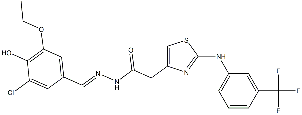 N'-(3-chloro-5-ethoxy-4-hydroxybenzylidene)-2-{2-[3-(trifluoromethyl)anilino]-1,3-thiazol-4-yl}acetohydrazide Struktur