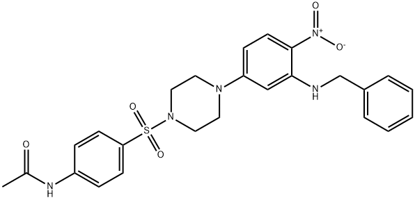 N-{4-[(4-{3-(benzylamino)-4-nitrophenyl}piperazin-1-yl)sulfonyl]phenyl}acetamide Struktur