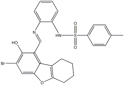 N-(2-{[(3-bromo-2-hydroxy-6,7,8,9-tetrahydrodibenzo[b,d]furan-1-yl)methylene]amino}phenyl)-4-methylbenzenesulfonamide Struktur