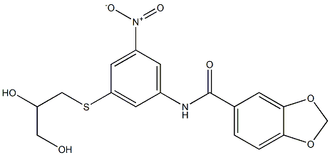 N-{3-[(2,3-dihydroxypropyl)sulfanyl]-5-nitrophenyl}-1,3-benzodioxole-5-carboxamide Struktur