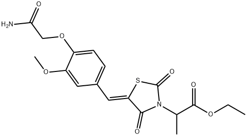 ethyl 2-{5-[4-(2-amino-2-oxoethoxy)-3-methoxybenzylidene]-2,4-dioxo-1,3-thiazolidin-3-yl}propanoate Struktur