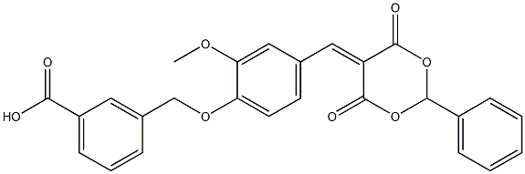 3-({4-[(4,6-dioxo-2-phenyl-1,3-dioxan-5-ylidene)methyl]-2-methoxyphenoxy}methyl)benzoic acid Struktur