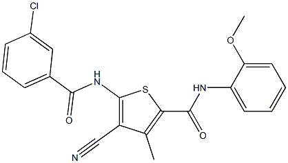 5-{[(3-chlorophenyl)carbonyl]amino}-4-cyano-3-methyl-N-[2-(methyloxy)phenyl]thiophene-2-carboxamide Struktur