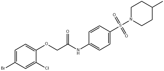 2-(4-bromo-2-chlorophenoxy)-N-{4-[(4-methyl-1-piperidinyl)sulfonyl]phenyl}acetamide Struktur