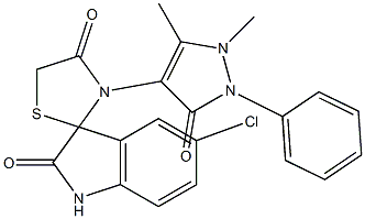 3'-(1,5-dimethyl-3-oxo-2-phenyl-2,3-dihydro-1H-pyrazol-4-yl)-5-chloro-1,3-dihydro-spiro[2H-indole-3,2'-[1,3]-thiazolidine]-2,4'-dione Struktur