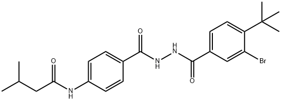 N-[4-({2-[3-bromo-4-(tert-butyl)benzoyl]hydrazino}carbonyl)phenyl]-3-methylbutanamide Struktur