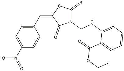 ethyl 2-{[(5-{4-nitrobenzylidene}-4-oxo-2-thioxo-1,3-thiazolidin-3-yl)methyl]amino}benzoate Struktur