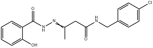 N-(4-chlorobenzyl)-3-[(2-hydroxybenzoyl)hydrazono]butanamide Struktur