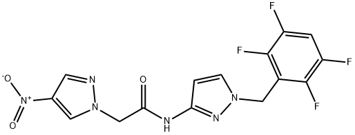 2-{4-nitro-1H-pyrazol-1-yl}-N-[1-(2,3,5,6-tetrafluorobenzyl)-1H-pyrazol-3-yl]acetamide Struktur