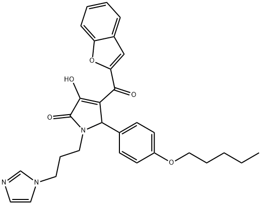 4-(1-benzofuran-2-ylcarbonyl)-3-hydroxy-1-[3-(1H-imidazol-1-yl)propyl]-5-[4-(pentyloxy)phenyl]-1,5-dihydro-2H-pyrrol-2-one Struktur