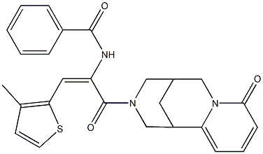 N-{2-(3-methyl-2-thienyl)-1-[(6-oxo-7,11-diazatricyclo[7.3.1.0~2,7~]trideca-2,4-dien-11-yl)carbonyl]vinyl}benzamide Struktur