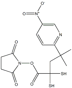 2,5-Dioxopyrrolidin-1-yl 4-methyl-4-((5-nitropyridin-2-yl)disulfanyl)pentanoate Struktur