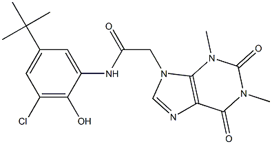 N-(5-tert-butyl-3-chloro-2-hydroxyphenyl)-2-(1,3-dimethyl-2,6-dioxo-1,2,3,6-tetrahydro-9H-purin-9-yl)acetamide Struktur