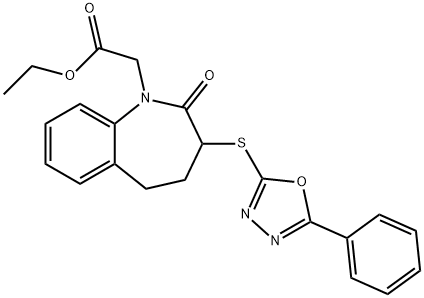 ethyl {2-oxo-3-[(5-phenyl-1,3,4-oxadiazol-2-yl)sulfanyl]-2,3,4,5-tetrahydro-1H-1-benzazepin-1-yl}acetate Struktur