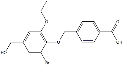 4-{[2-bromo-6-ethoxy-4-(hydroxymethyl)phenoxy]methyl}benzoic acid Struktur