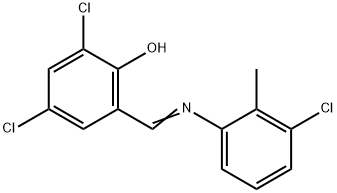 2,4-dichloro-6-{[(3-chloro-2-methylphenyl)imino]methyl}phenol Struktur