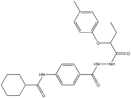 N-[4-({2-[2-(4-methylphenoxy)butanoyl]hydrazino}carbonyl)phenyl]cyclohexanecarboxamide Struktur