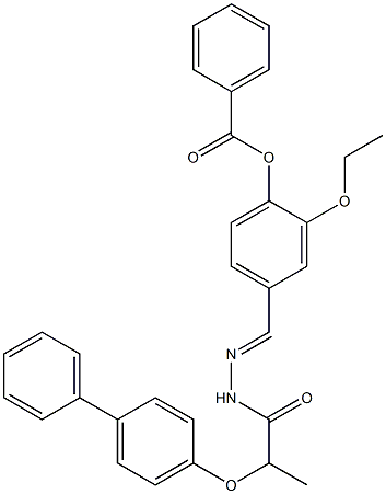 4-[(1E)-[(2-{[1,1'-biphenyl]-4-yloxy}propanamido)imino]methyl]-2-ethoxyphenyl benzoate Struktur