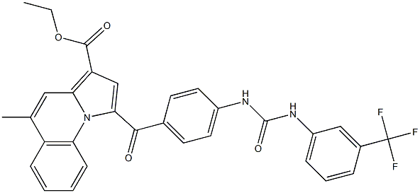 ethyl 5-methyl-1-[4-({[3-(trifluoromethyl)phenyl]carbamoyl}amino)benzoyl]pyrrolo[1,2-a]quinoline-3-carboxylate Struktur