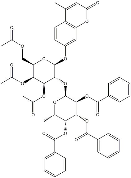 4-Methylumbelliferyl 3,4,6-Tri-O-acetyl-2-O-(2,3,4-tri-O-benzoyl-a-L-fucopyranosyl)-b-D-galactopyranoside Struktur