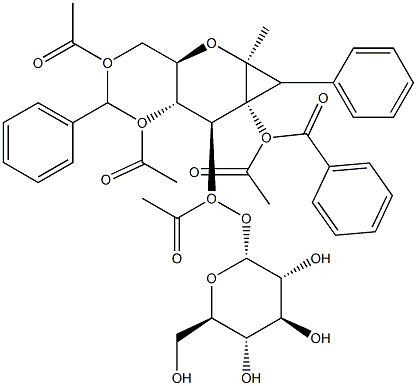 Methyl 4,6-Di-O-benzylidene-2-O-benzoyl-3-O-(2,3,4,6-tetra-O-acetyl-b-D-glucopyranosid)-a-D-glucopyranoside Struktur