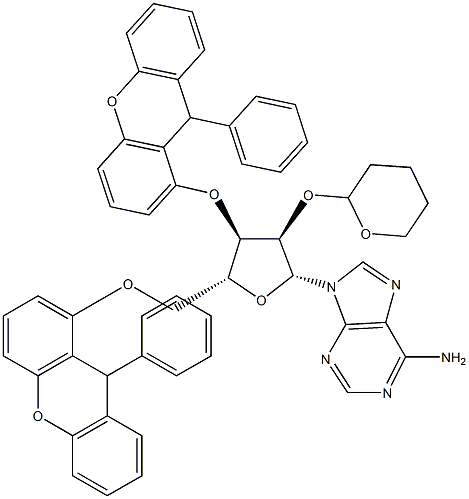 2'-O-tetrahydropyranyl-3',5'-O-di(9-phenylxanthenyl)adenosine Struktur