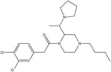 1-(4-butyl-2-(1-(pyrrolidin-1-yl)ethyl)piperazin-1-yl)-2-(3.,4-dichlorophenyl)ethan-1-one Struktur