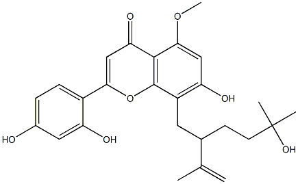 2-(2,4-dihydroxyphenyl)-7-hydroxy-8-(5-hydroxy-5-methyl-2-prop-1-en-2-yl-hexyl)-5-methoxy-chromen-4-one Struktur