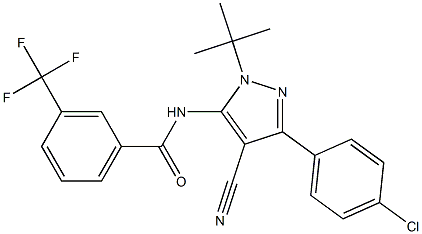 N-[1-(tert-butyl)-3-(4-chlorophenyl)-4-cyano-1H-pyrazol-5-yl]-3-(trifluoromethyl)benzenecarboxamide Struktur