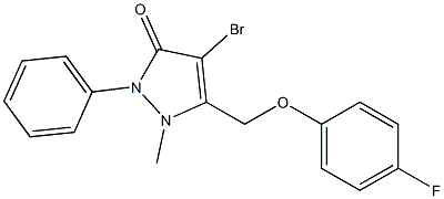 4-bromo-5-[(4-fluorophenoxy)methyl]-1-methyl-2-phenyl-1,2-dihydro-3H-pyrazol-3-one Struktur