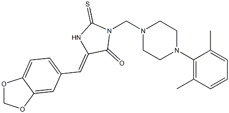 5-(1,3-benzodioxol-5-ylmethylene)-3-{[4-(2,6-dimethylphenyl)piperazino]methyl}-2-thioxotetrahydro-4H-imidazol-4-one Struktur