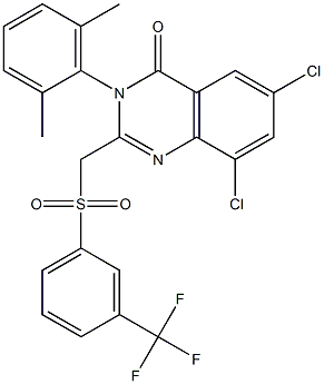 6,8-dichloro-3-(2,6-dimethylphenyl)-2-({[3-(trifluoromethyl)phenyl]sulfonyl}methyl)-4(3H)-quinazolinone Struktur