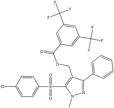 {5-[(4-chlorophenyl)sulfonyl]-1-methyl-3-phenyl-1H-pyrazol-4-yl}methyl 3,5-bis(trifluoromethyl)benzenecarboxylate Struktur