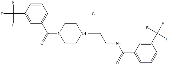 1-[3-(trifluoromethyl)benzoyl]-4-(2-{[3-(trifluoromethyl)benzoyl]amino}ethyl)hexahydropyrazin-4-ium chloride Struktur