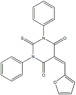 5-(2-furylmethylidene)-1,3-diphenyl-2-thioxohexahydropyrimidine-4,6-dione Struktur