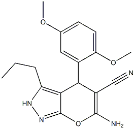 6-amino-4-(2,5-dimethoxyphenyl)-3-propyl-2,4-dihydropyrano[2,3-c]pyrazole-5-carbonitrile Struktur