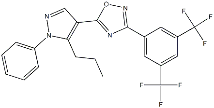 3-[3,5-di(trifluoromethyl)phenyl]-5-(1-phenyl-5-propyl-1H-pyrazol-4-yl)-1,2,4-oxadiazole Struktur