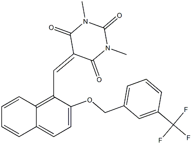 1,3-dimethyl-5-[(2-{[3-(trifluoromethyl)benzyl]oxy}-1-naphthyl)methylene]-2,4,6(1H,3H,5H)-pyrimidinetrione Struktur