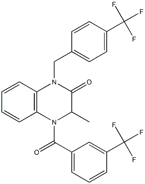 3-methyl-4-[3-(trifluoromethyl)benzoyl]-1-[4-(trifluoromethyl)benzyl]-3,4-dihydro-2(1H)-quinoxalinone Struktur